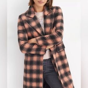Anthropologie Belle Plaid Coat by Vigoss Checkered  Black & Pink Single Breasted